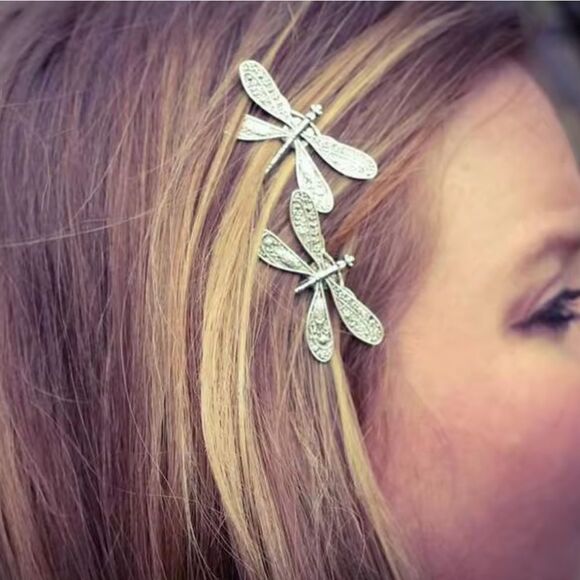New ZARA Silver Dragonfly Hair Clips - Picture 1 of 8